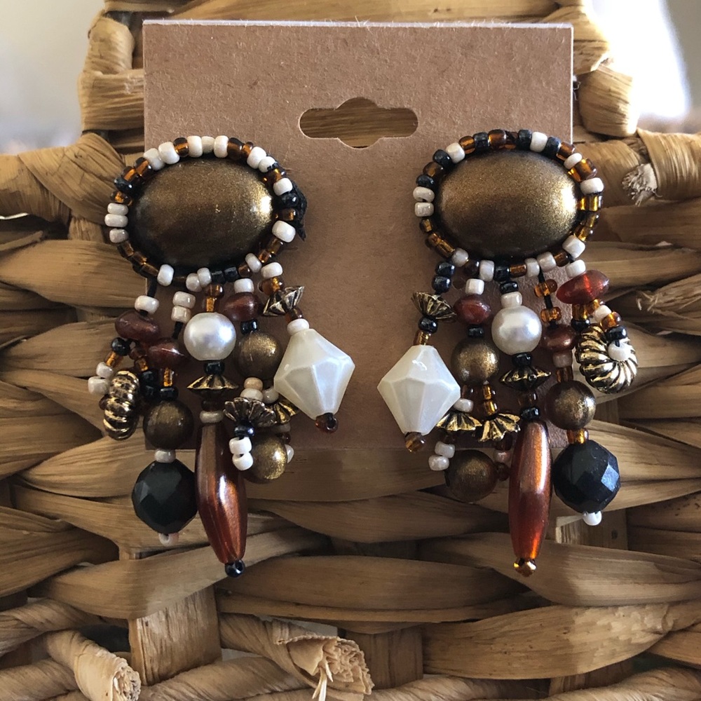 Vintage 80s hand crafted beaded pierced earrings